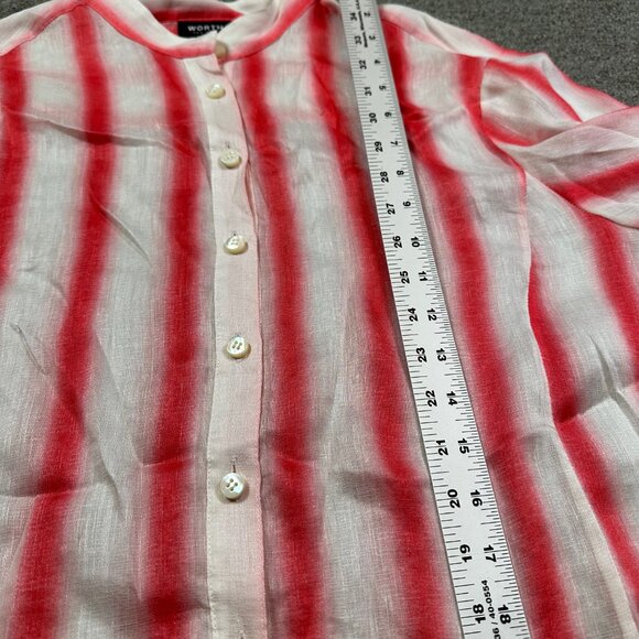WORTH New York Women's Pink White Stripe Button Down Shirt Silk Linen Medium - Picture 5 of 6